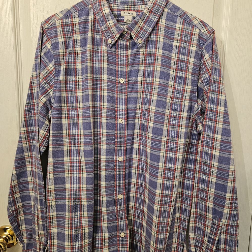 L.L. Bean Women's Red and Purple Plaid Button Down Shirt